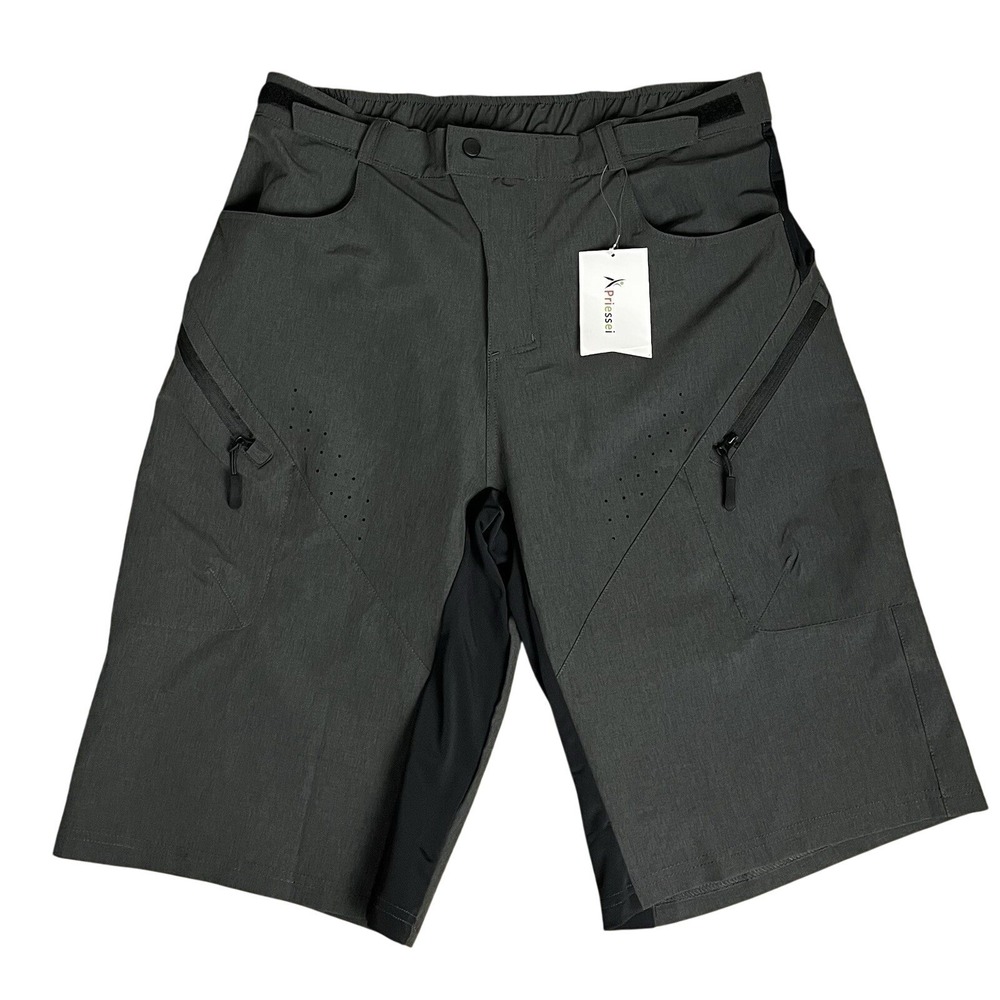 Priessei Men's Colorblock Outdoor Activewear Biking Shorts Gray Size XXL